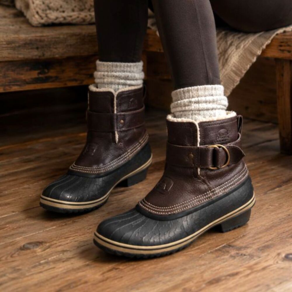 Sorel Slimpack II Short Brown Leather Fleece Lined Duck Boots Women’s Size 9